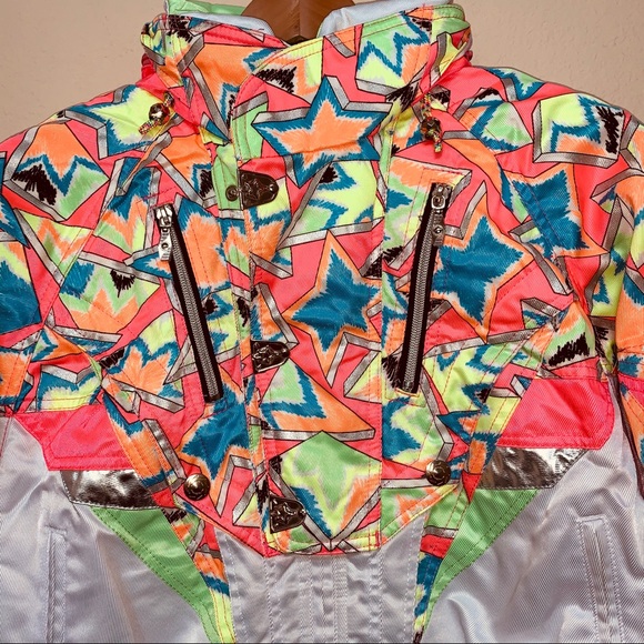 Team Phenix White Neon 80s Ski Jacket Small Medium - Picture 2 of 16